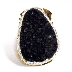 Black Drusy Agate Cocktail Dinner Ring 51.65 carats Adjustable Brass Band