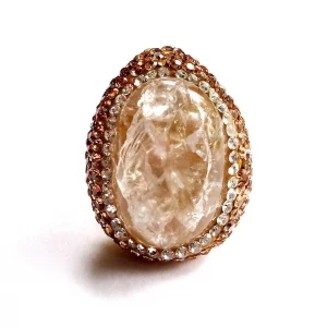 genuine and natural, rock crystal quartz center cabochon stone