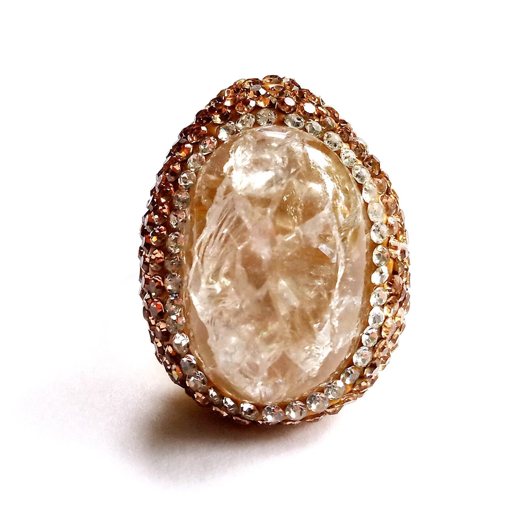 genuine and natural, rock crystal quartz center cabochon stone