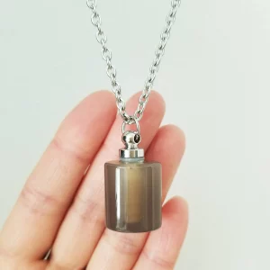 Grey agate mini flask pendant necklace for men