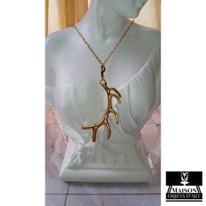 Large Stag Horn Pendant Necklace on Vintage Brass Chain