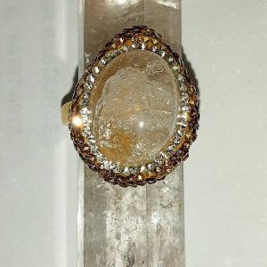 Genuine Quartz Cabochon Cocktail Ring 66.80 carats with Rhinestone Accent
