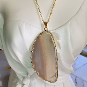 Large Grey Agate Pendant Necklace